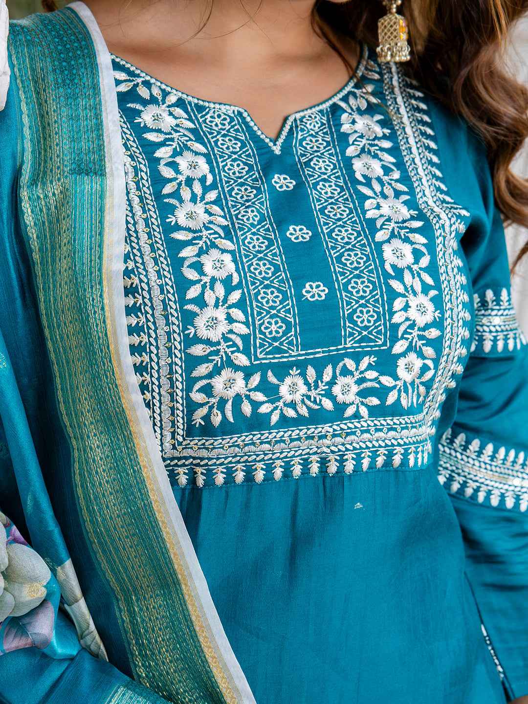 Aathmika Women’s Viscose Roman Silk Embroidery Straight Kurta Pant with Dupatta Set