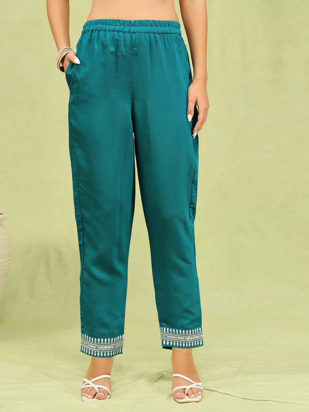 Nayika Women’s Viscose Roman Silk Embroidery Straight Kurta Pant with Dupatta Set - FitVibe Fashion