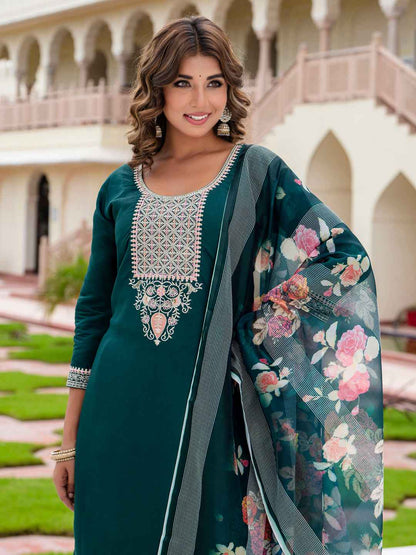 Aayushi Women’s Viscose Roman Silk Embroidery Straight Kurta Pant with Dupatta Set