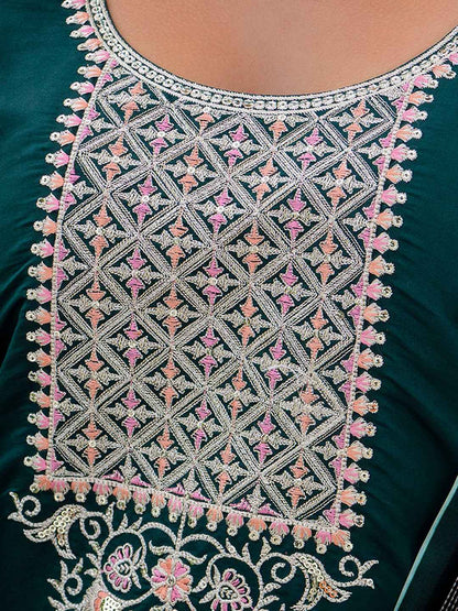 Aayushi Women’s Viscose Roman Silk Embroidery Straight Kurta Pant with Dupatta Set