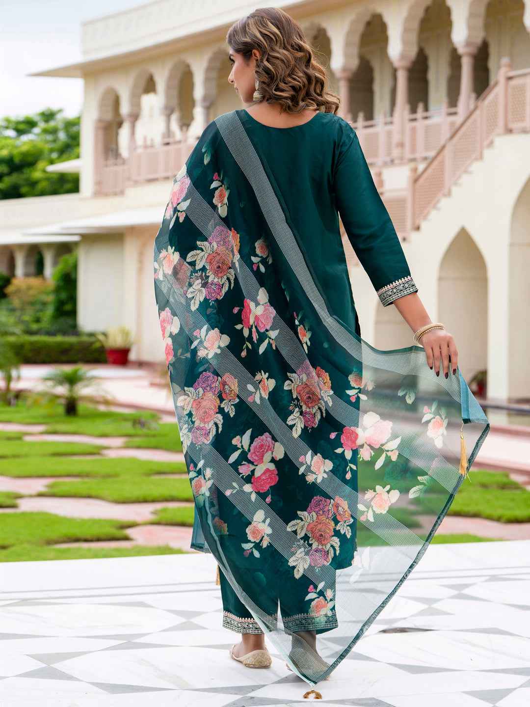 Aayushi Women’s Viscose Roman Silk Embroidery Straight Kurta Pant with Dupatta Set