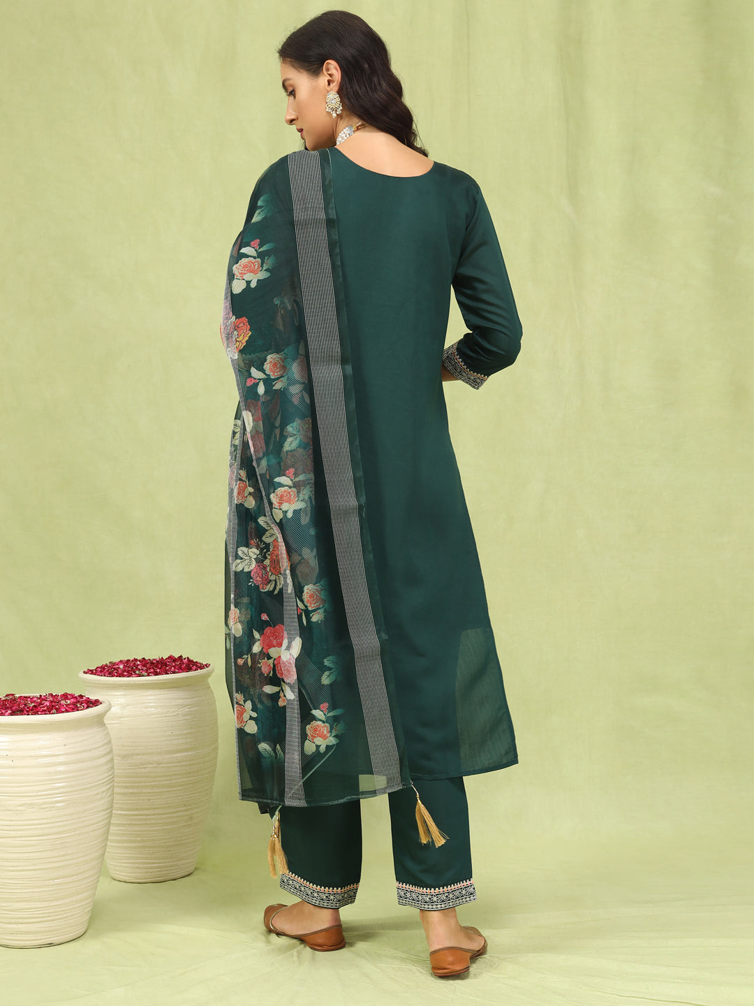 Kshatra Women’s Viscose Roman Silk Embroidery Straight Kurta Pant with Dupatta Set - FitVibe Fashion