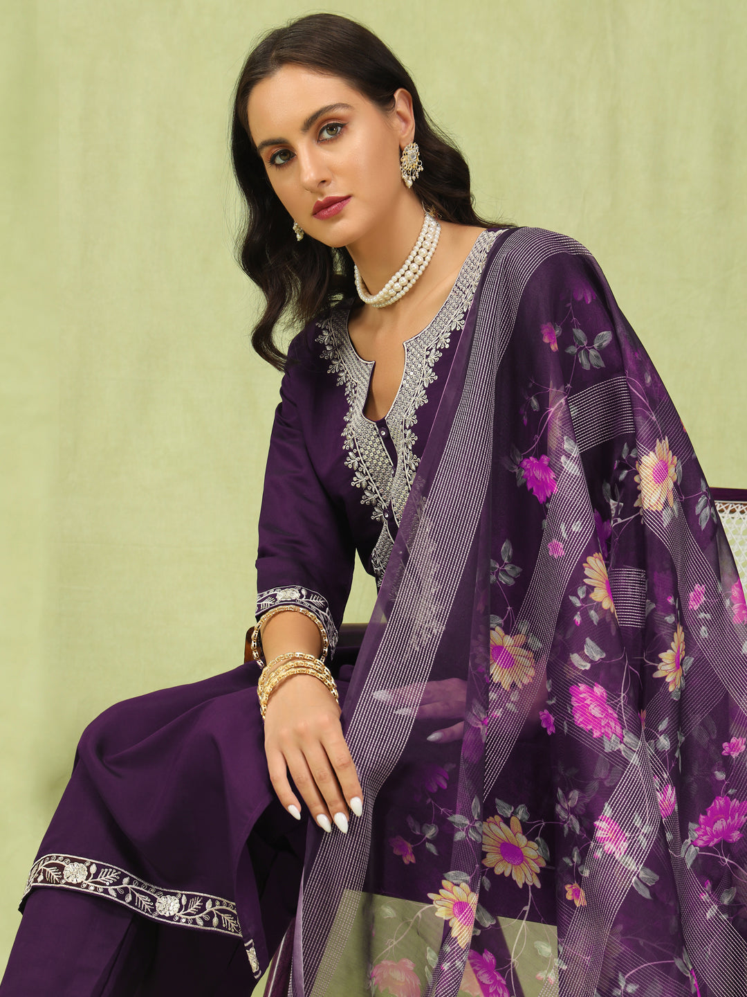 Trishna Women’s Viscose Roman Silk Embroidery Straight Kurta Pant with Dupatta Set - FitVibe Fashion