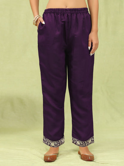 Trishna Women’s Viscose Roman Silk Embroidery Straight Kurta Pant with Dupatta Set - FitVibe Fashion