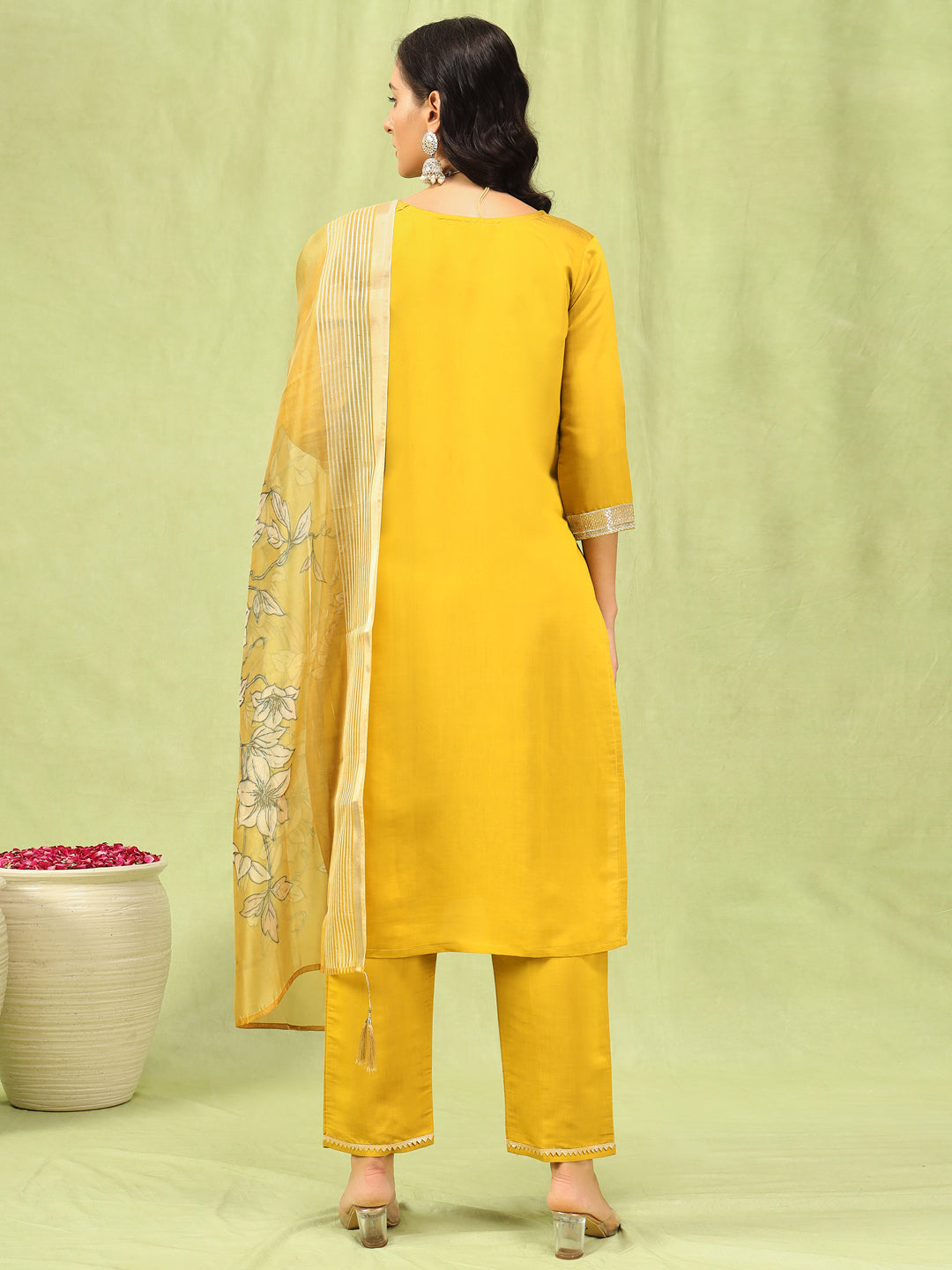 Bharthi Women’s Viscose Roman Silk Embroidery Straight Kurta Pant with Dupatta Set - FitVibe Fashion