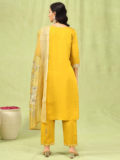 Bharthi Women’s Viscose Roman Silk Embroidery Straight Kurta Pant with Dupatta Set - FitVibe Fashion