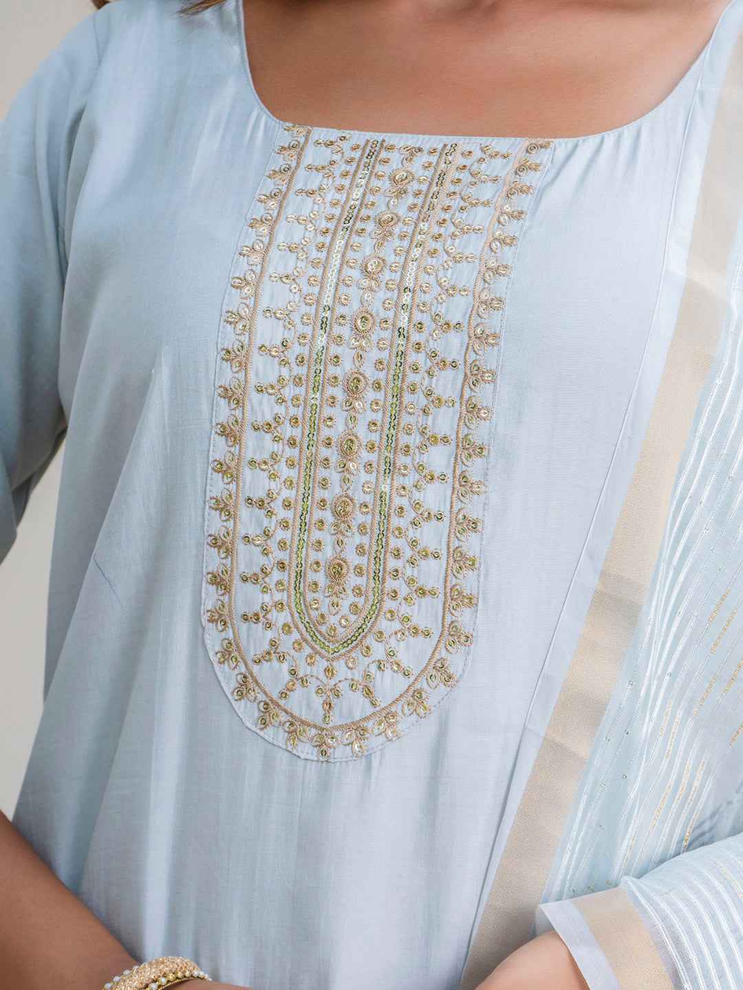 Agni Women’s Viscose Roman Silk Embroidery Straight Kurta Pant with Dupatta Set