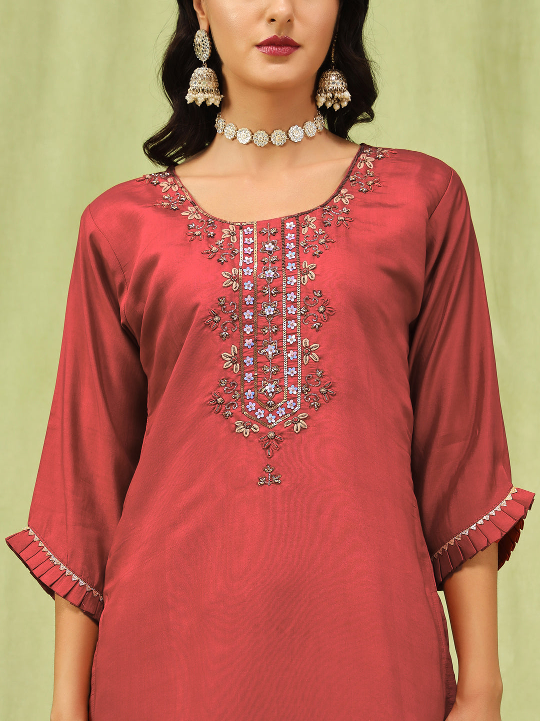 Nirali Women’s Viscose Roman Silk Embroidery Straight Kurta Pant with Dupatta Set - FitVibe Fashion