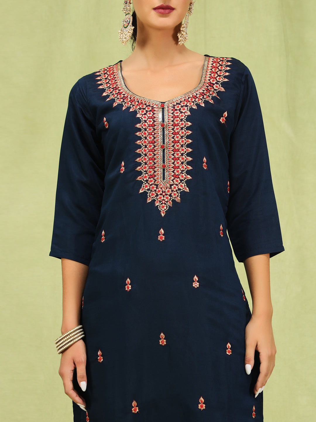 Priyanshi Women’s Viscose Roman Silk Embroidery Straight Kurta Pant with Dupatta Set - FitVibe Fashion