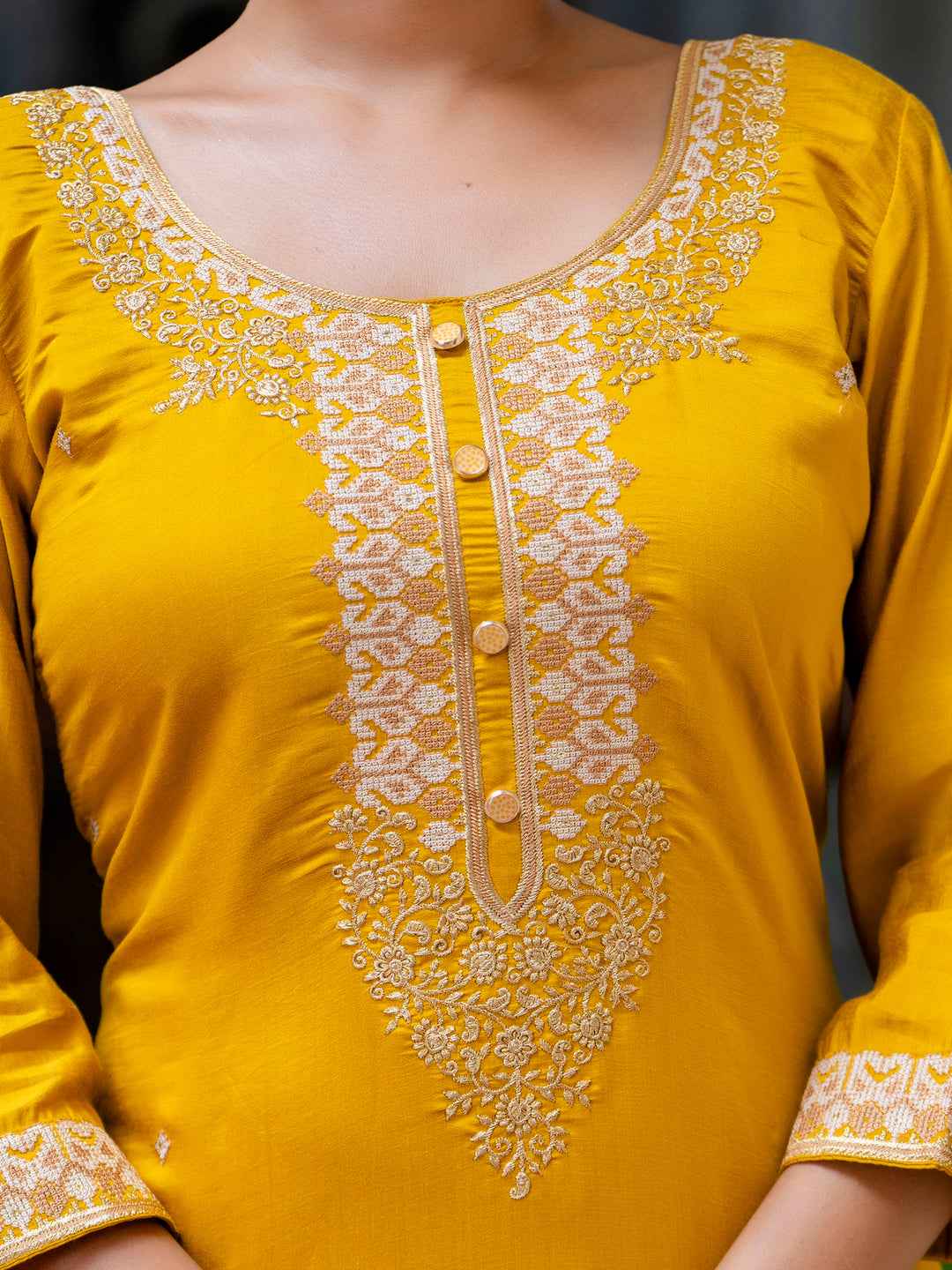 Akshara Women’s Viscose Roman Silk Embroidery Straight Kurta Pant with Dupatta Set