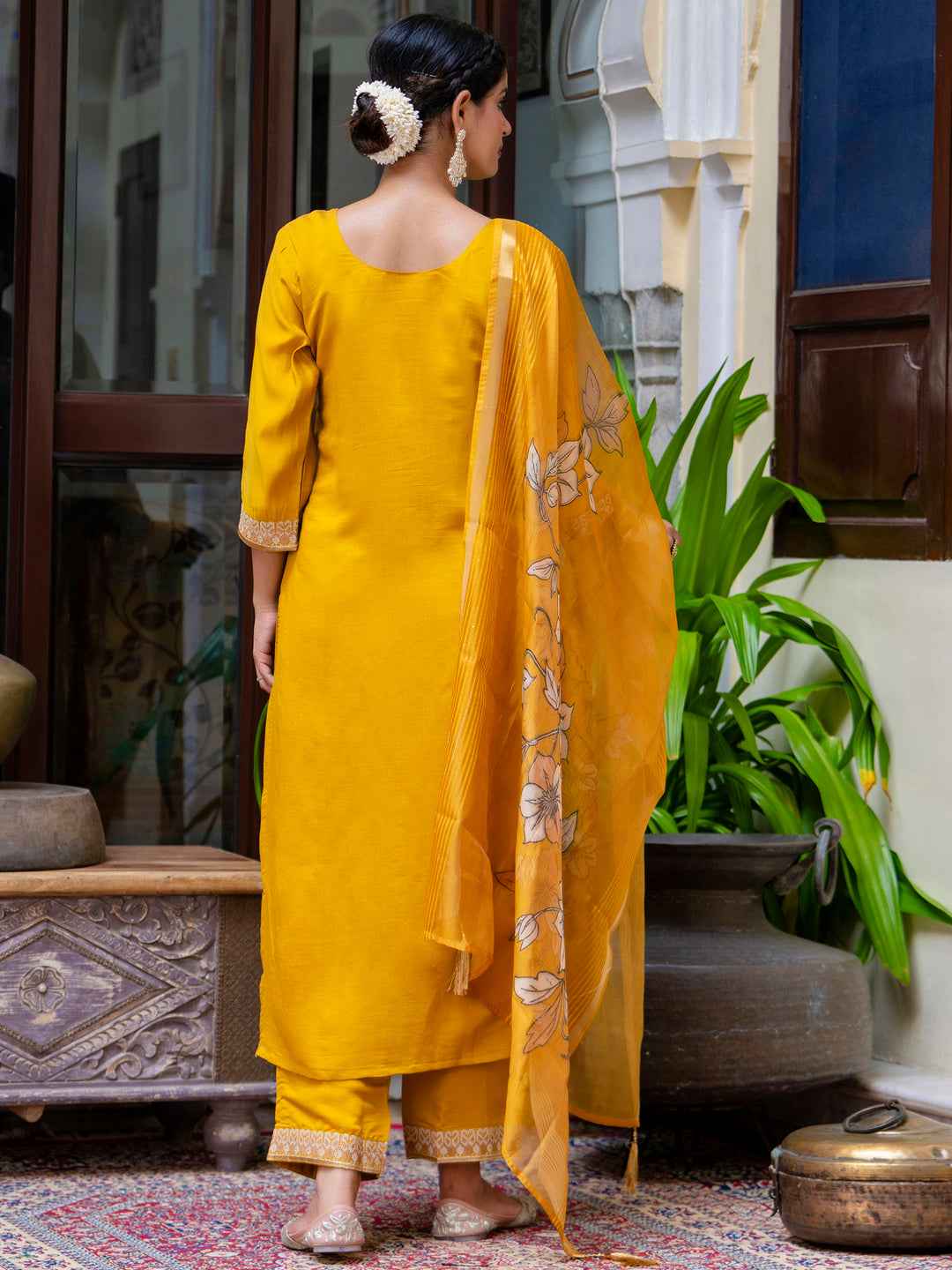 Akshara Women’s Viscose Roman Silk Embroidery Straight Kurta Pant with Dupatta Set