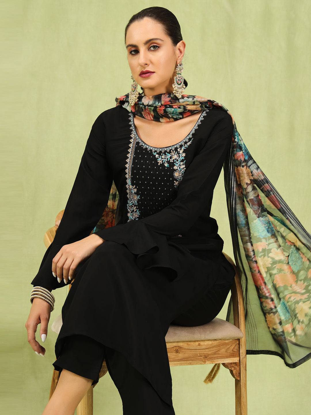 Kiran Women’s Viscose Roman Silk Embroidery Straight Kurta Pant with Dupatta Set - FitVibe Fashion