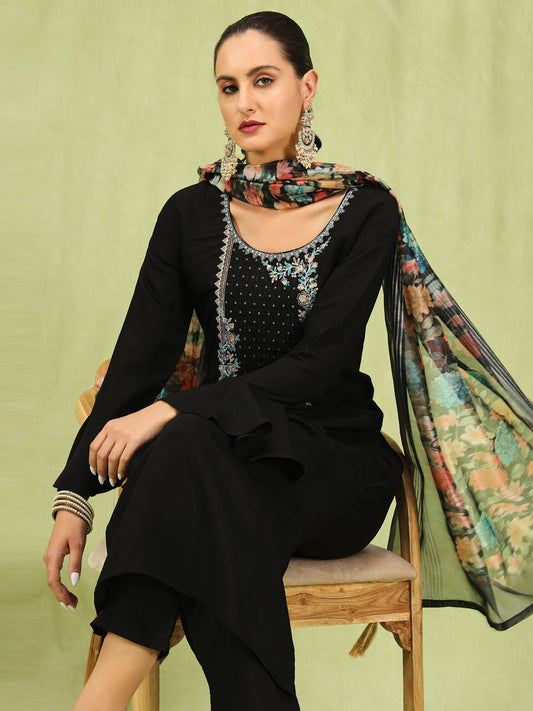 Kiran Women’s Viscose Roman Silk Embroidery Straight Kurta Pant with Dupatta Set - FitVibe Fashion