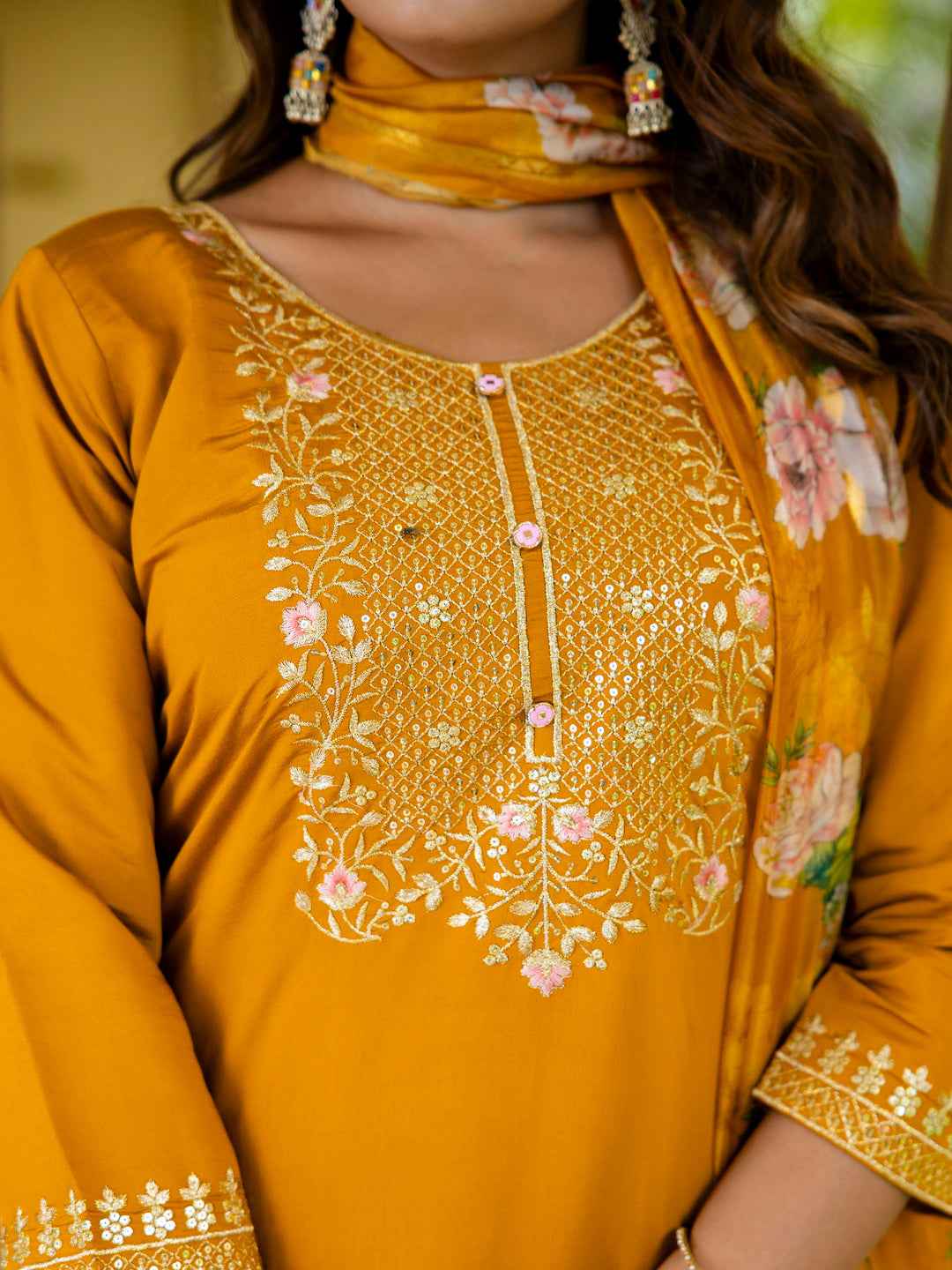 Alisha Women’s Viscose Roman Silk Embroidery Straight Kurta Pant with Dupatta Set