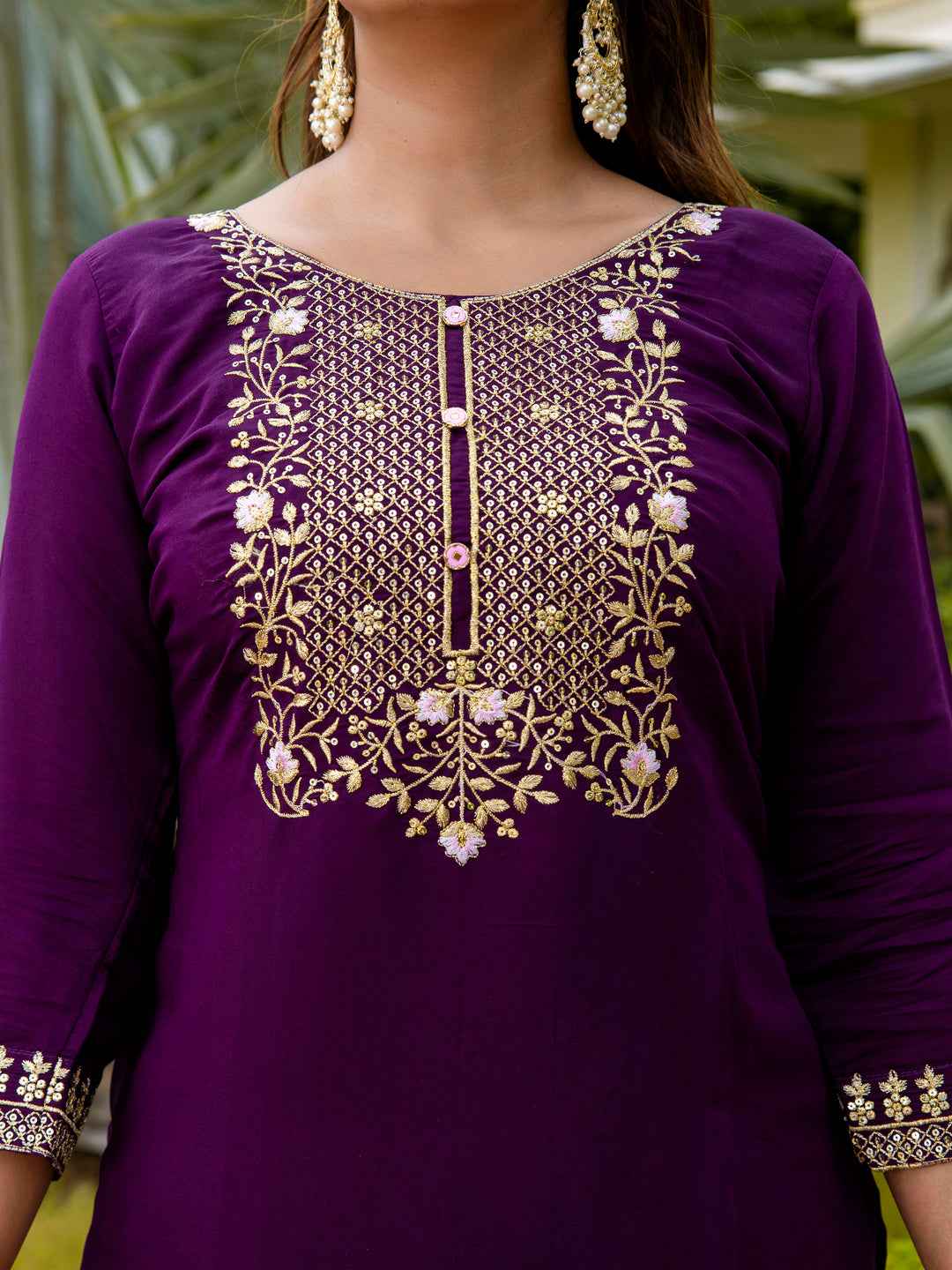 Anamika Women’s Viscose Roman Silk Embroidery Straight Kurta Pant with Dupatta Set