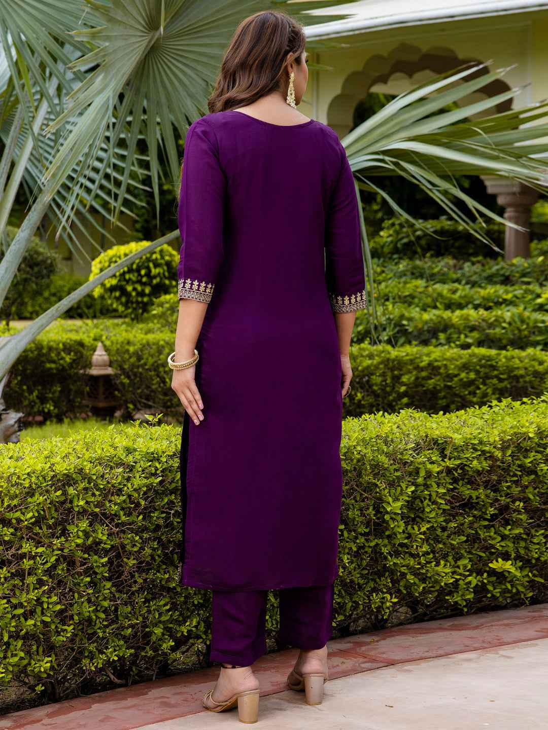 Anamika Women’s Viscose Roman Silk Embroidery Straight Kurta Pant with Dupatta Set