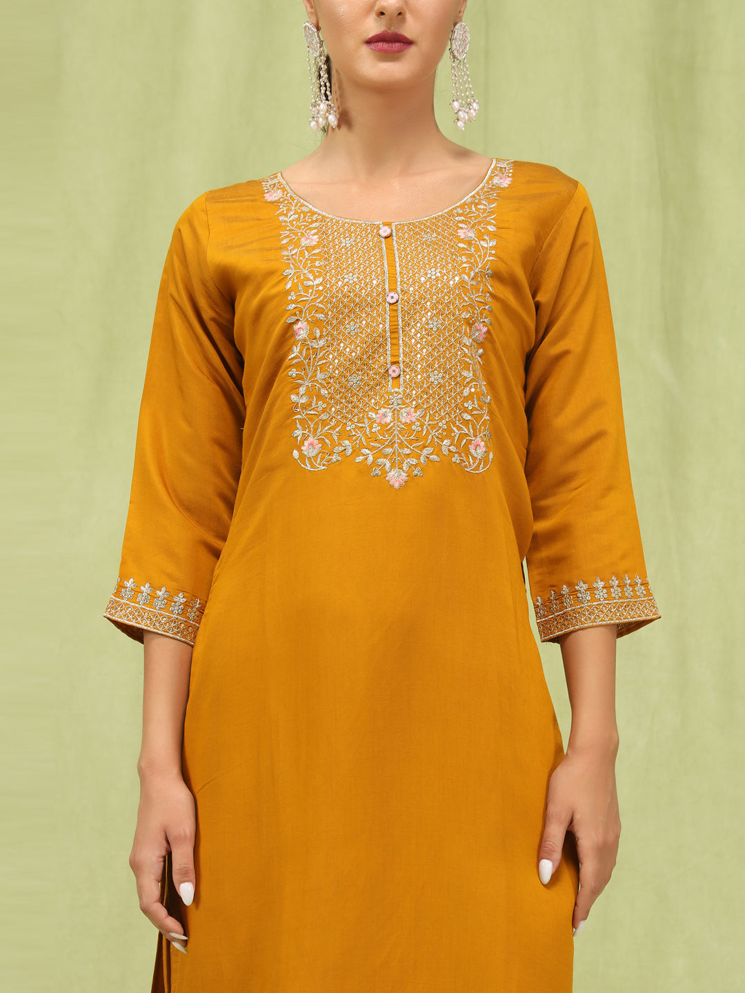 Madhuri Women’s Viscose Roman Silk Embroidery Straight Kurta Pant with Dupatta Set - FitVibe Fashion