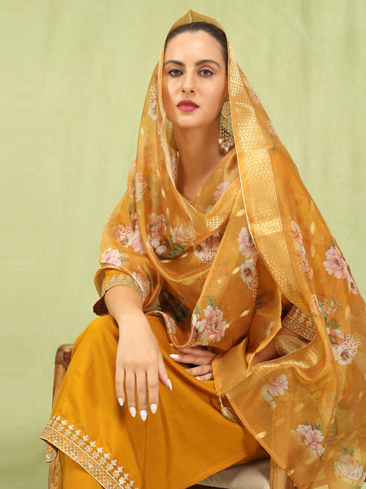 Madhuri Women’s Viscose Roman Silk Embroidery Straight Kurta Pant with Dupatta Set - FitVibe Fashion