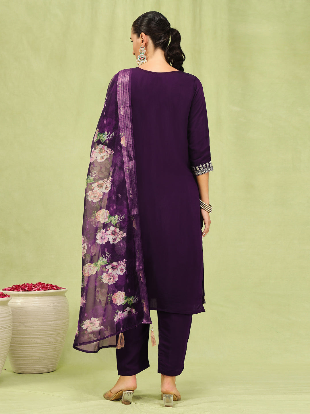 Sandhya Women’s Viscose Roman Silk Embroidery Straight Kurta Pant with Dupatta Set - FitVibe Fashion