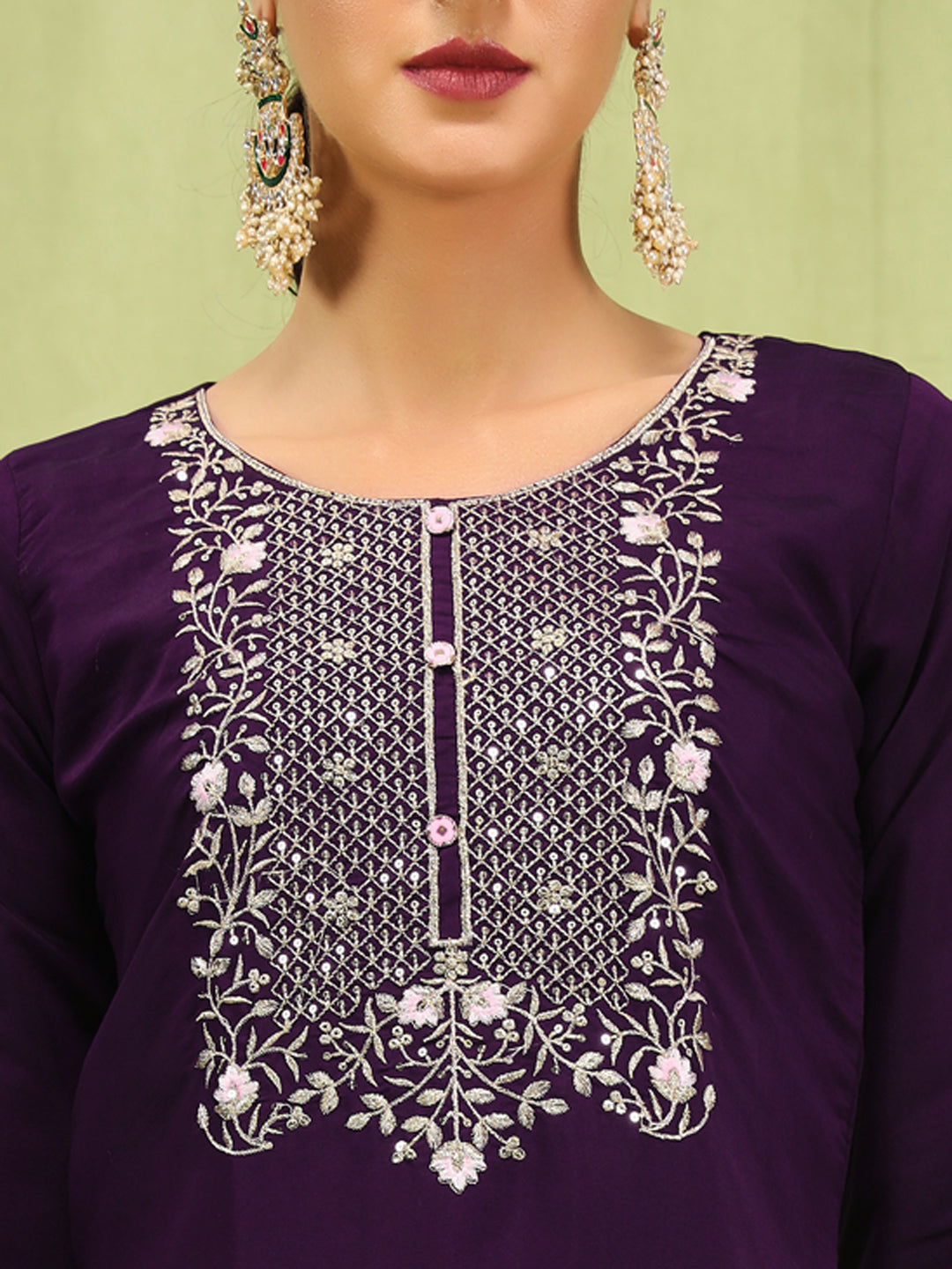 Sandhya Women’s Viscose Roman Silk Embroidery Straight Kurta Pant with Dupatta Set - FitVibe Fashion