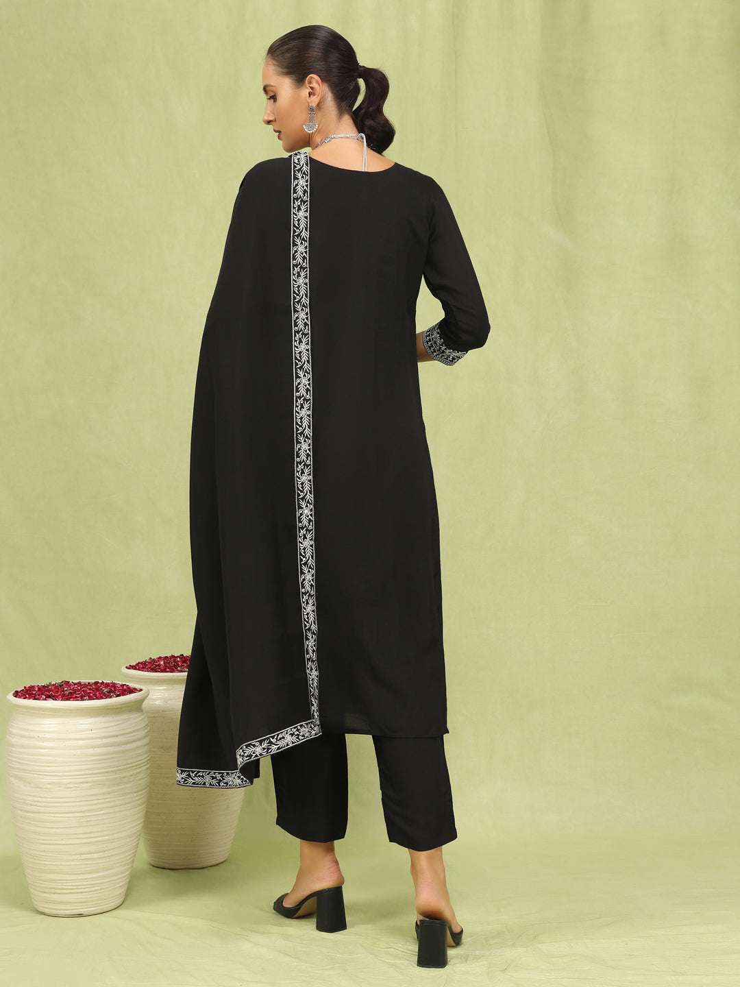 Drashti Women’s Viscose Roman Silk Embroidery Straight Kurta Pant with Dupatta Set - FitVibe Fashion