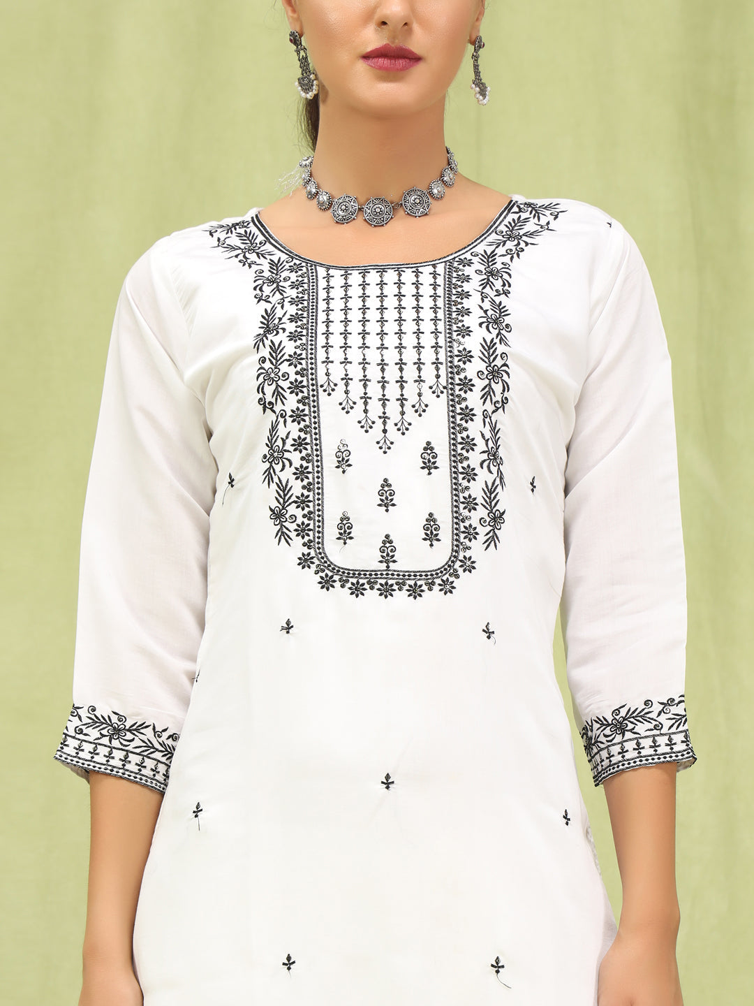 Sankranti Women’s Viscose Roman Silk Embroidery Straight Kurta Pant with Dupatta Set - FitVibe Fashion