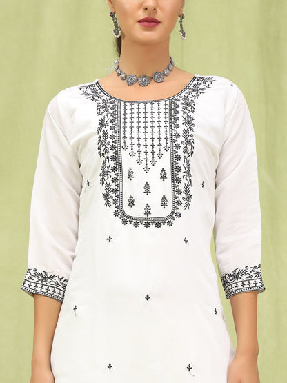 Sankranti Women’s Viscose Roman Silk Embroidery Straight Kurta Pant with Dupatta Set - FitVibe Fashion