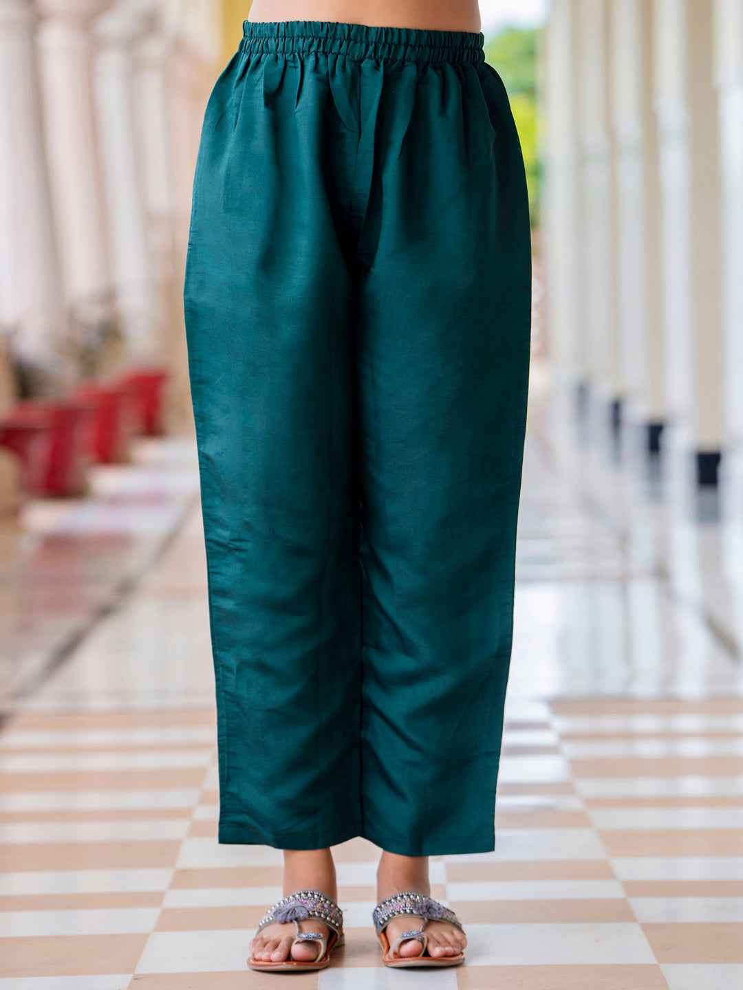 Anjali Women’s Viscose Roman Silk Embroidery Straight Kurta Pant with Dupatta Set