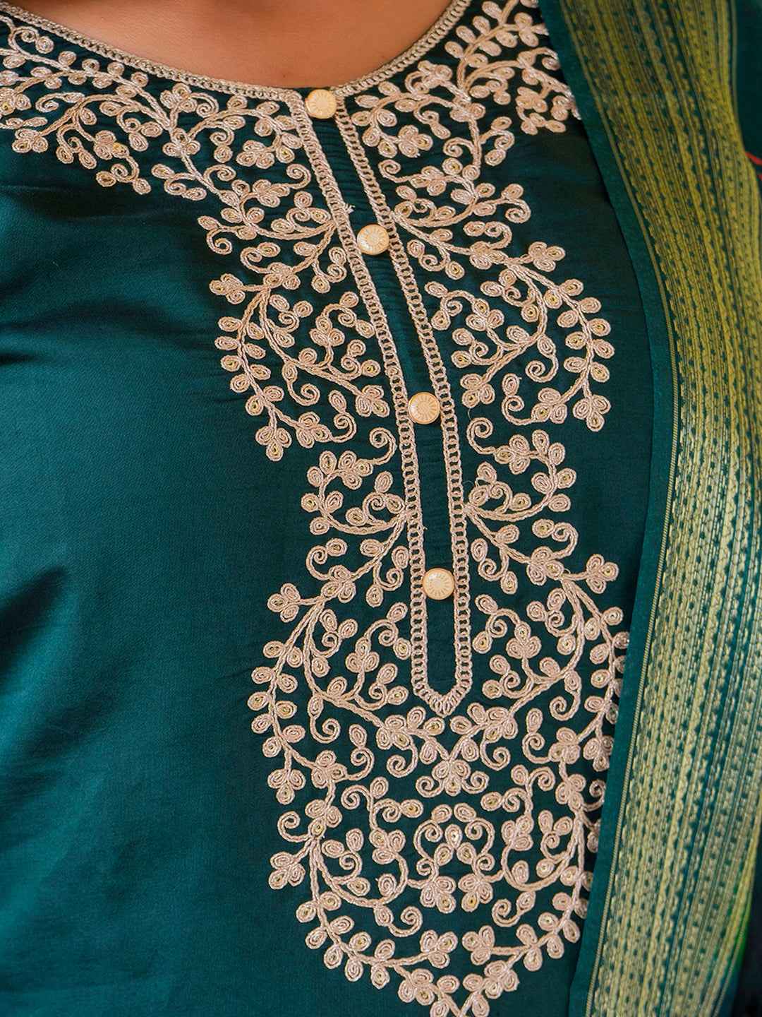 Anjali Women’s Viscose Roman Silk Embroidery Straight Kurta Pant with Dupatta Set