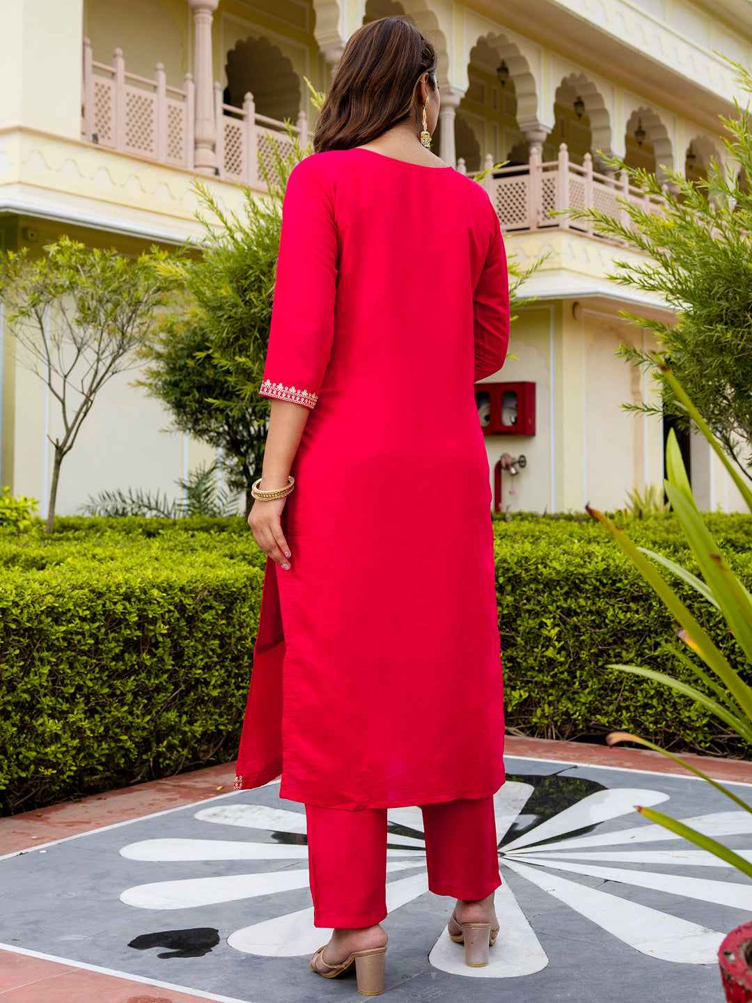 Ankita Women’s Viscose Roman Silk Embroidery Straight Kurta Pant with Dupatta Set