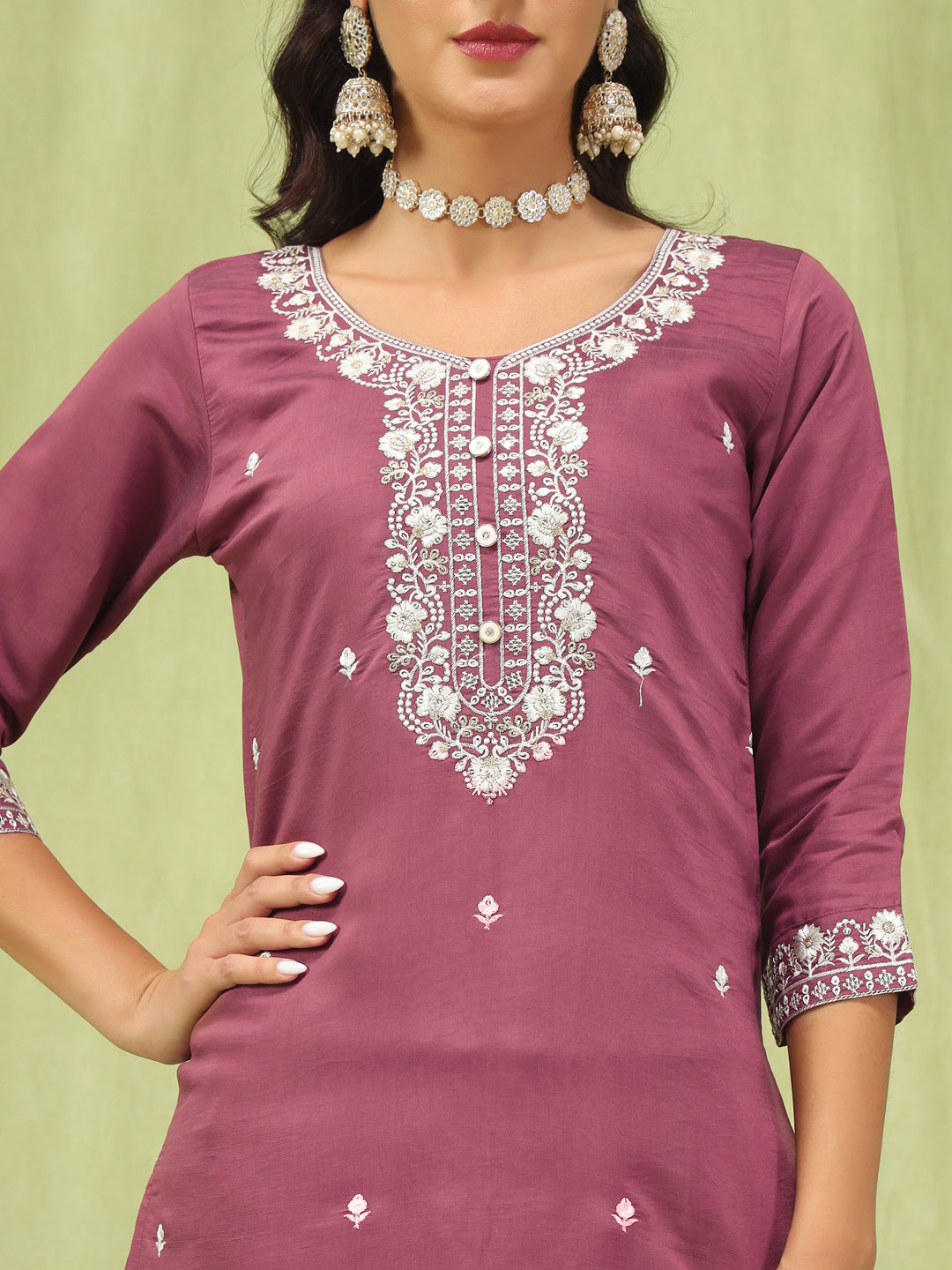 Paavani Viscose Roman Silk Embroidery Straight Kurta Pant with Organza Dupatta Set - FitVibe Fashion