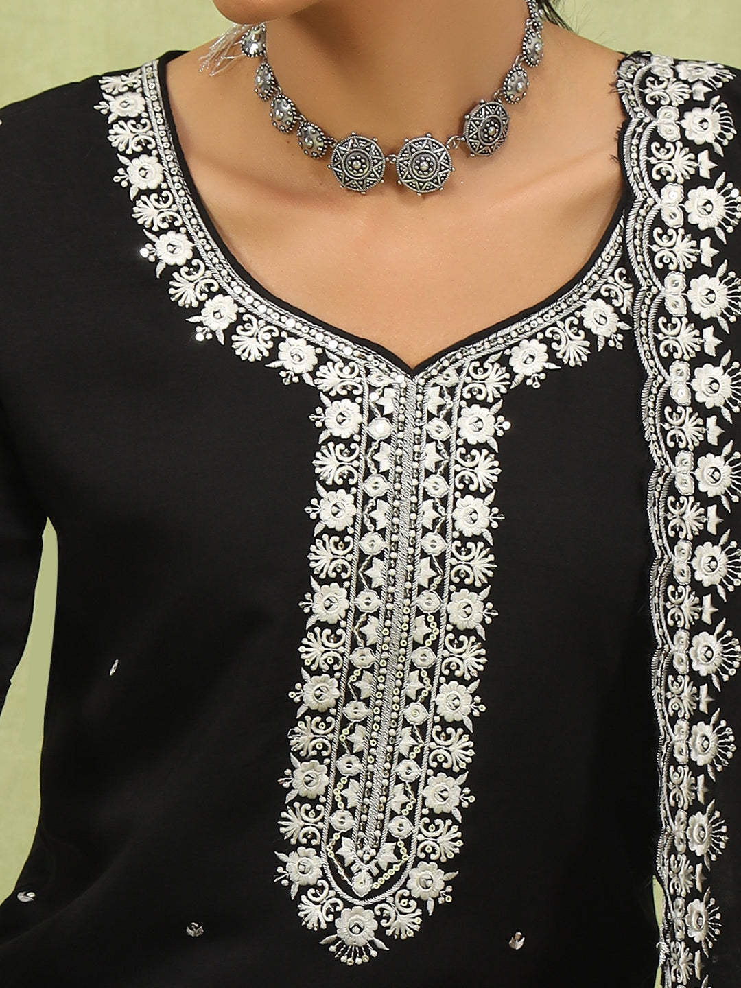 Mallika Women’s Viscose Roman Silk Embroidery Straight Kurta Pant with Dupatta Set - FitVibe Fashion