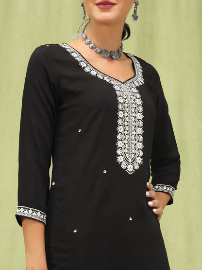 Mallika Women’s Viscose Roman Silk Embroidery Straight Kurta Pant with Dupatta Set - FitVibe Fashion