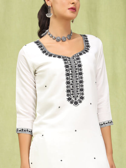 Aranya Women’s Viscose Roman Silk Embroidery Straight Kurta Pant with Dupatta Set - FitVibe Fashion