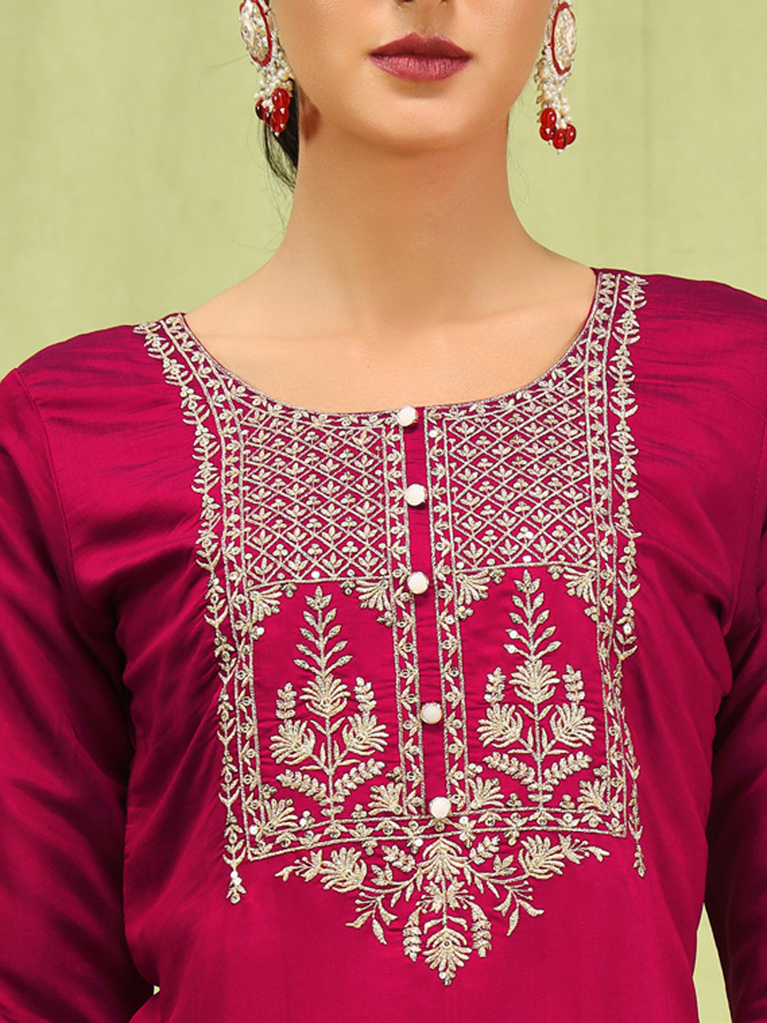 Sanjana Women’s Viscose Roman Silk Embroidery Straight Kurta Pant with Dupatta Set - FitVibe Fashion