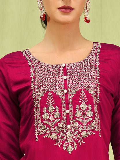 Sanjana Women’s Viscose Roman Silk Embroidery Straight Kurta Pant with Dupatta Set - FitVibe Fashion