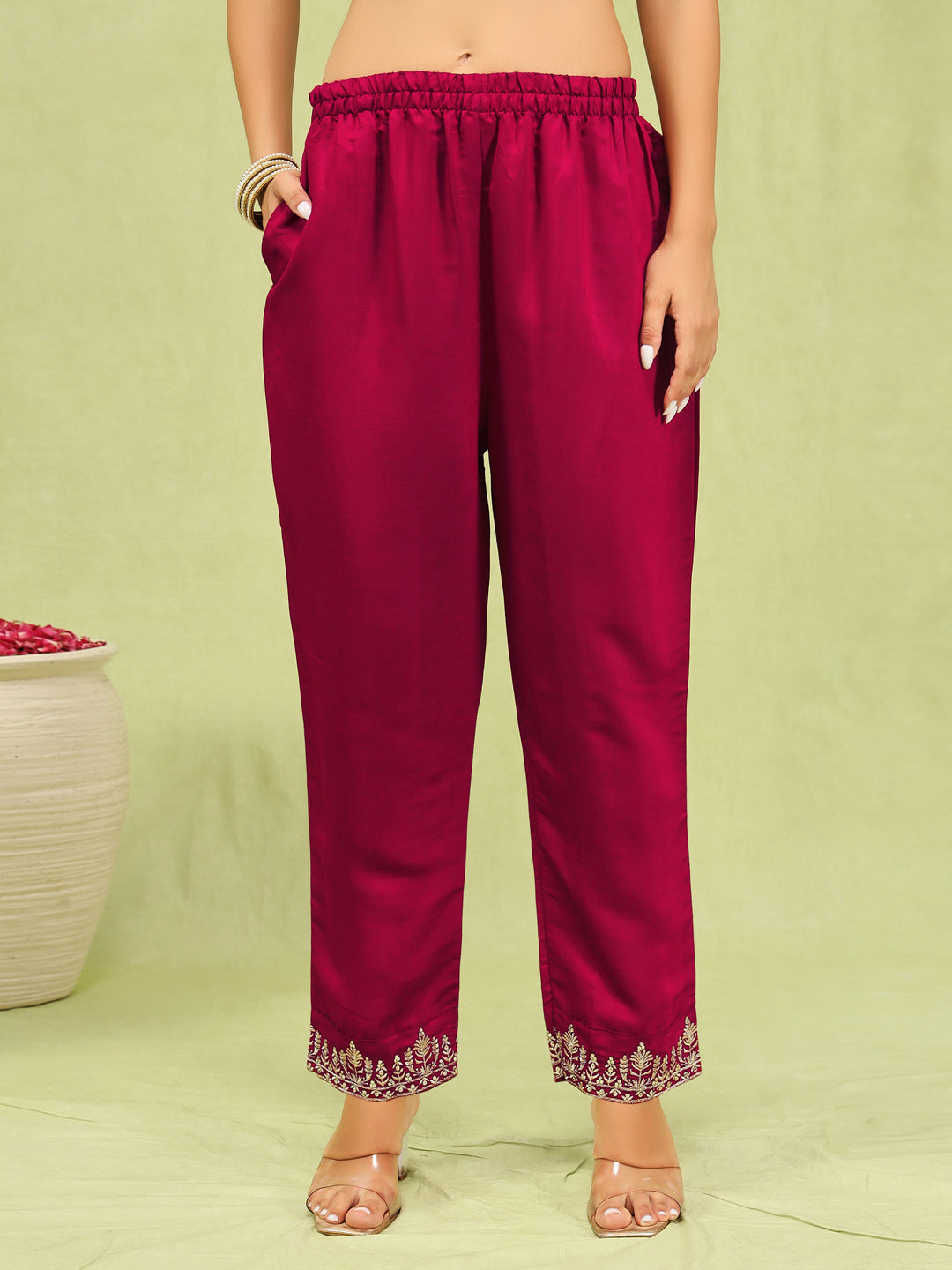 Sanjana Women’s Viscose Roman Silk Embroidery Straight Kurta Pant with Dupatta Set - FitVibe Fashion