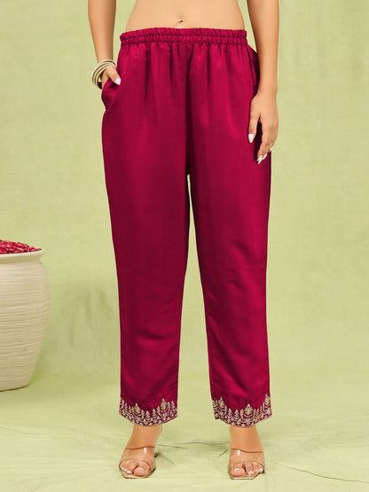 Sanjana Women’s Viscose Roman Silk Embroidery Straight Kurta Pant with Dupatta Set - FitVibe Fashion