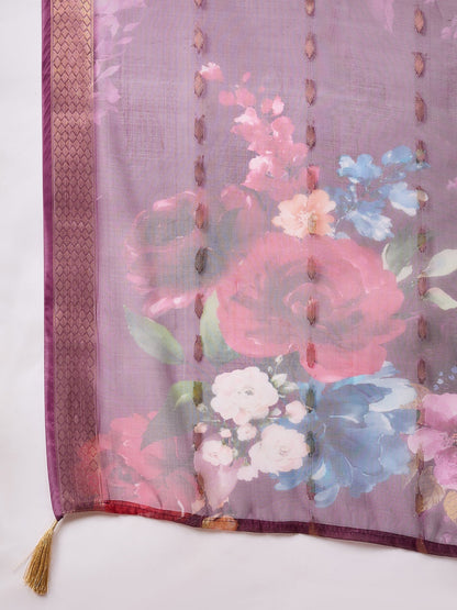 DivyaRaag Purple Viscose Roman Silk Embroidery Straight Suit Set - FitVibe Fashion