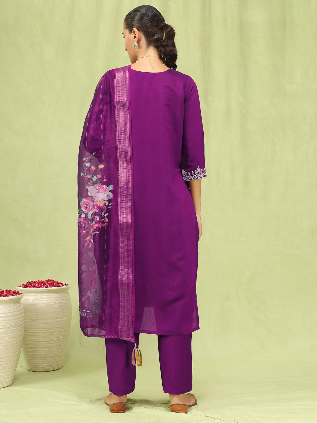 Simran Women’s Viscose Roman Silk Embroidery Straight Kurta Pant with Dupatta Set - FitVibe Fashion