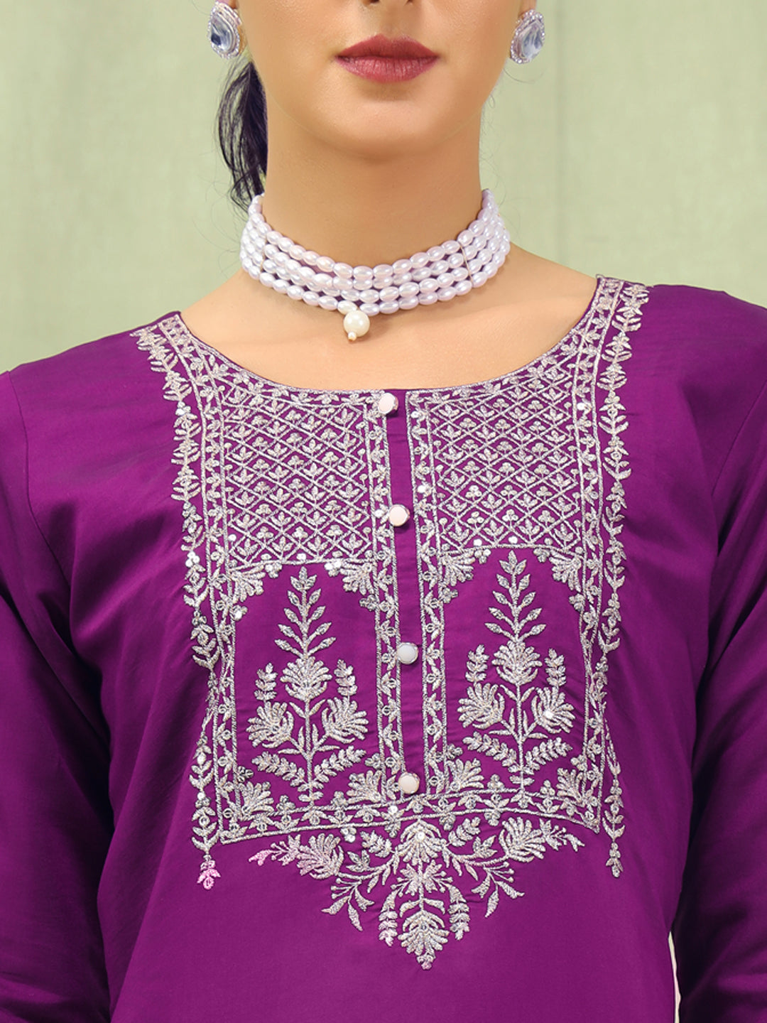 Simran Women’s Viscose Roman Silk Embroidery Straight Kurta Pant with Dupatta Set - FitVibe Fashion