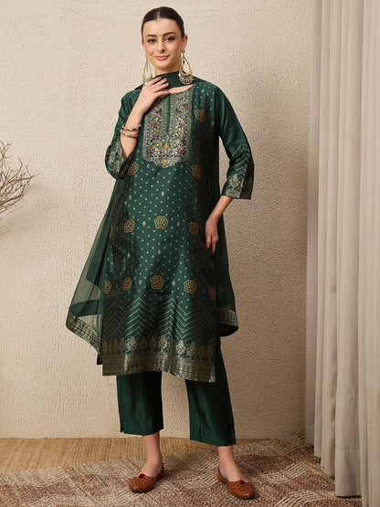 Hetali Women Cotton Silk Blend Straight Suit Set with Handwork - FitVibe Fashion