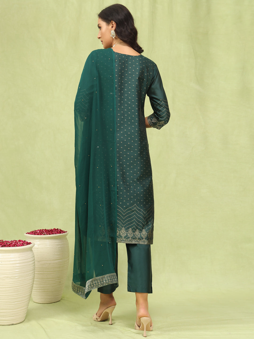 Parvati Women Cotton Silk Blend Kurta and Pant Sets with Handwork and Dupatta - FitVibe Fashion