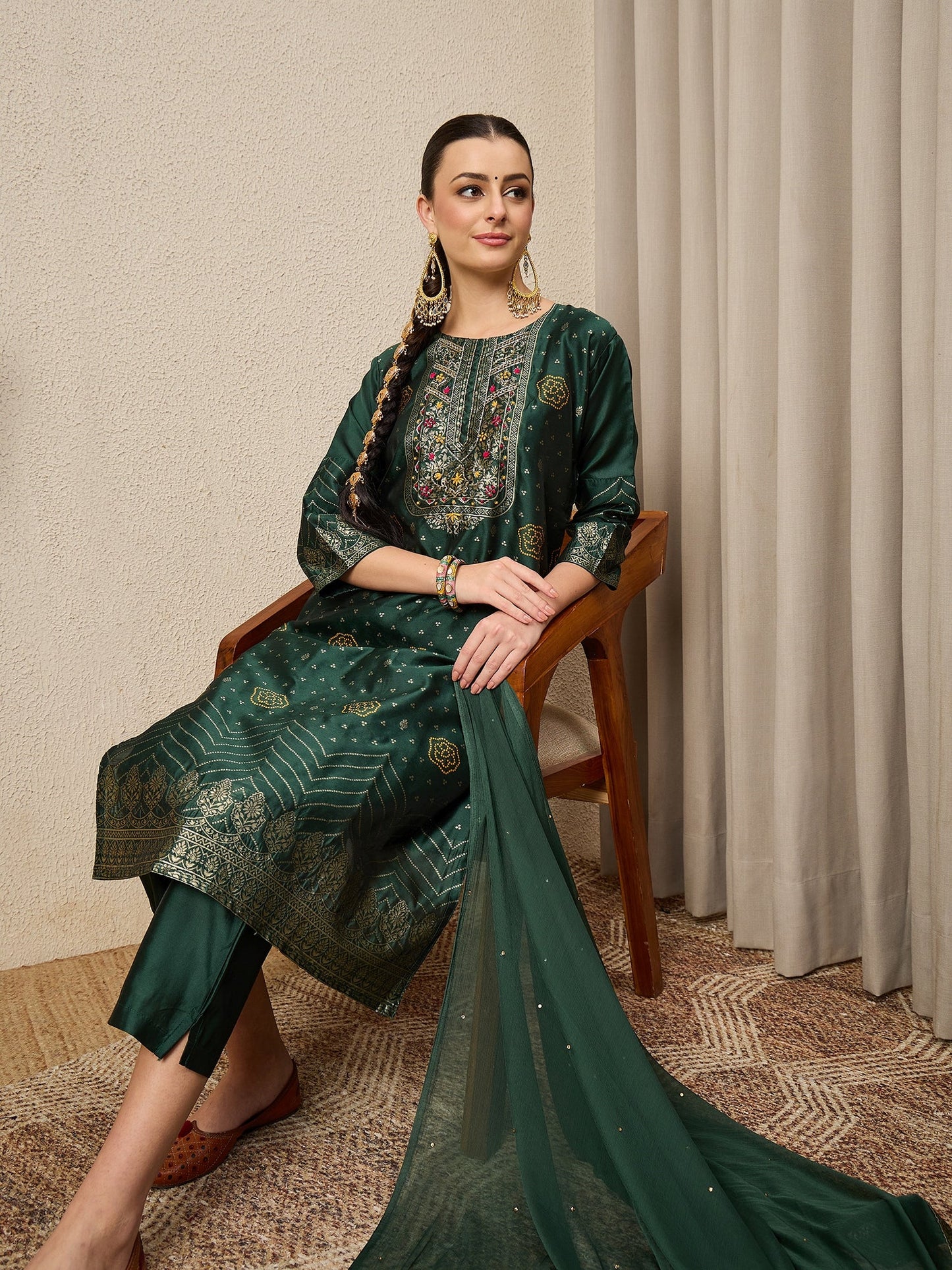 Hetali Women Cotton Silk Blend Straight Suit Set with Handwork - FitVibe Fashion