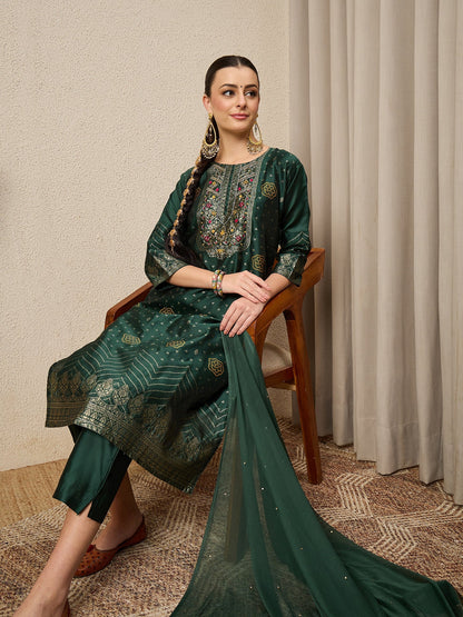 Hetali Women Cotton Silk Blend Straight Suit Set with Handwork - FitVibe Fashion