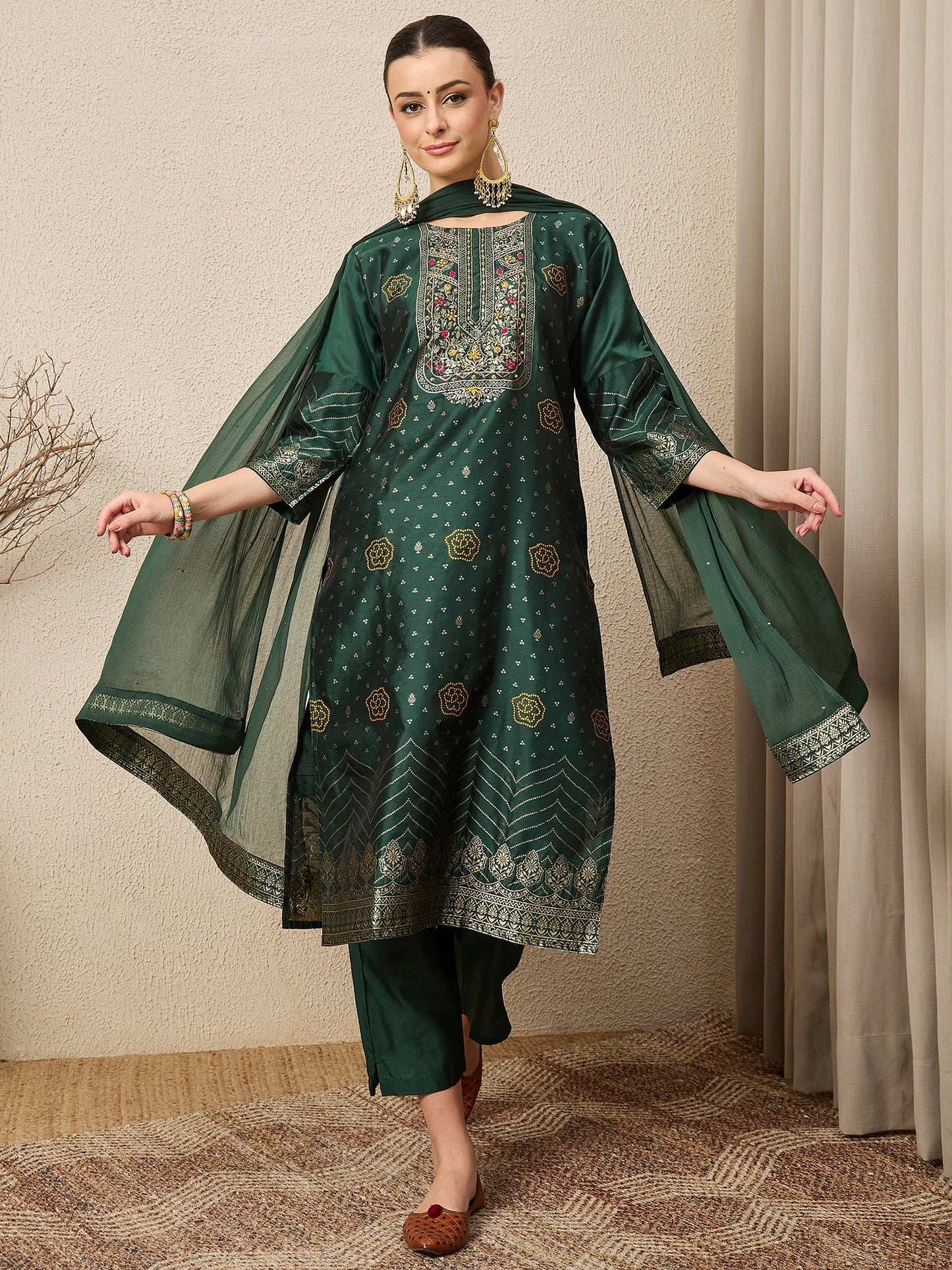 Hetali Women Cotton Silk Blend Straight Suit Set with Handwork - FitVibe Fashion