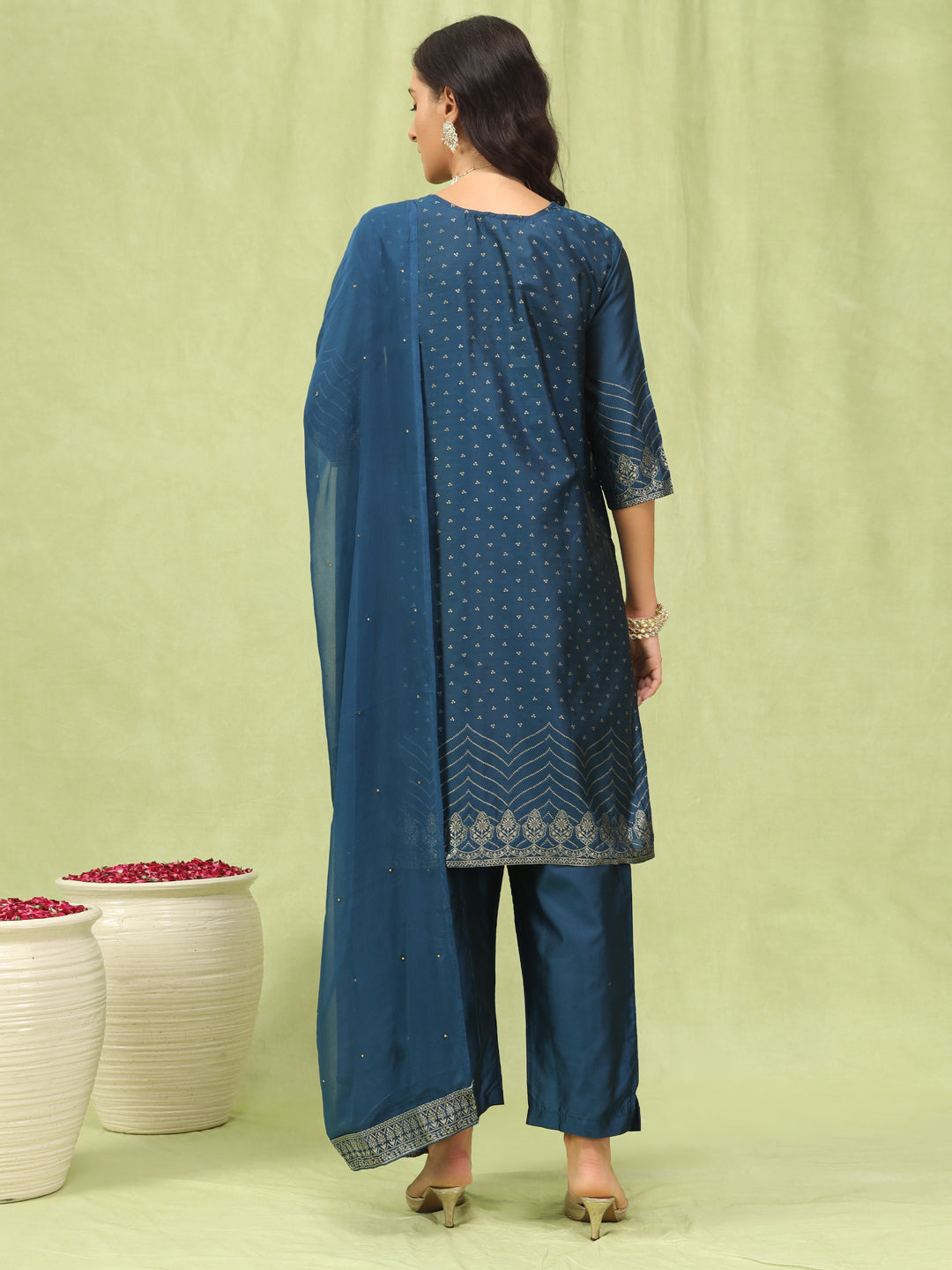 Komal Women Cotton Silk Blend Kurta and Pant Sets with Handwork and Dupatta - FitVibe Fashion