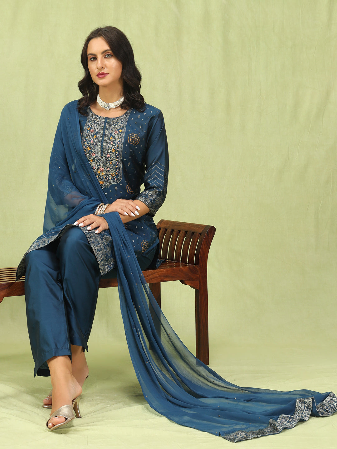 Komal Women Cotton Silk Blend Kurta and Pant Sets with Handwork and Dupatta - FitVibe Fashion