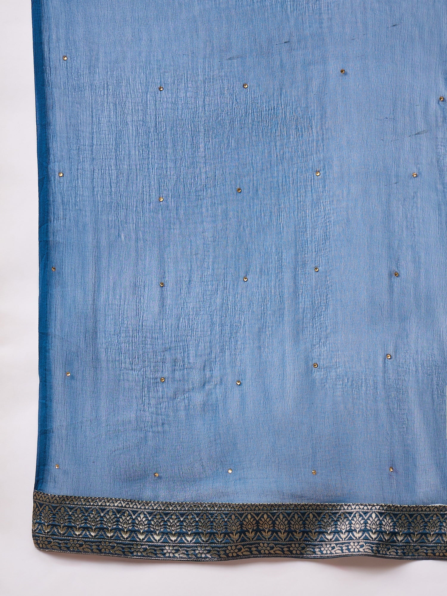 Gulzaar N-blue Women Cotton Silk Blend Straight Suit Set with Handwork - FitVibe Fashion