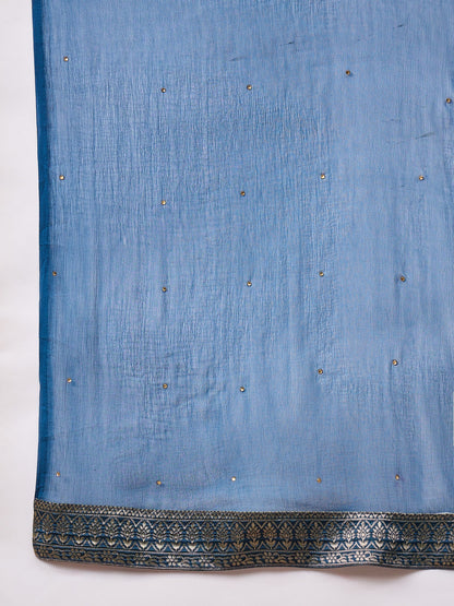 Gulzaar N-blue Women Cotton Silk Blend Straight Suit Set with Handwork - FitVibe Fashion